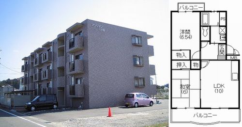 写真：買物便利で家賃はお徳！　掛川市下垂木の２LDK「マンション山崎」